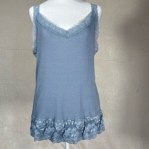 Vintage Maurices Women Y2K Cami Lace Trim Pastel Blue Tank Top Plus sz 16/18